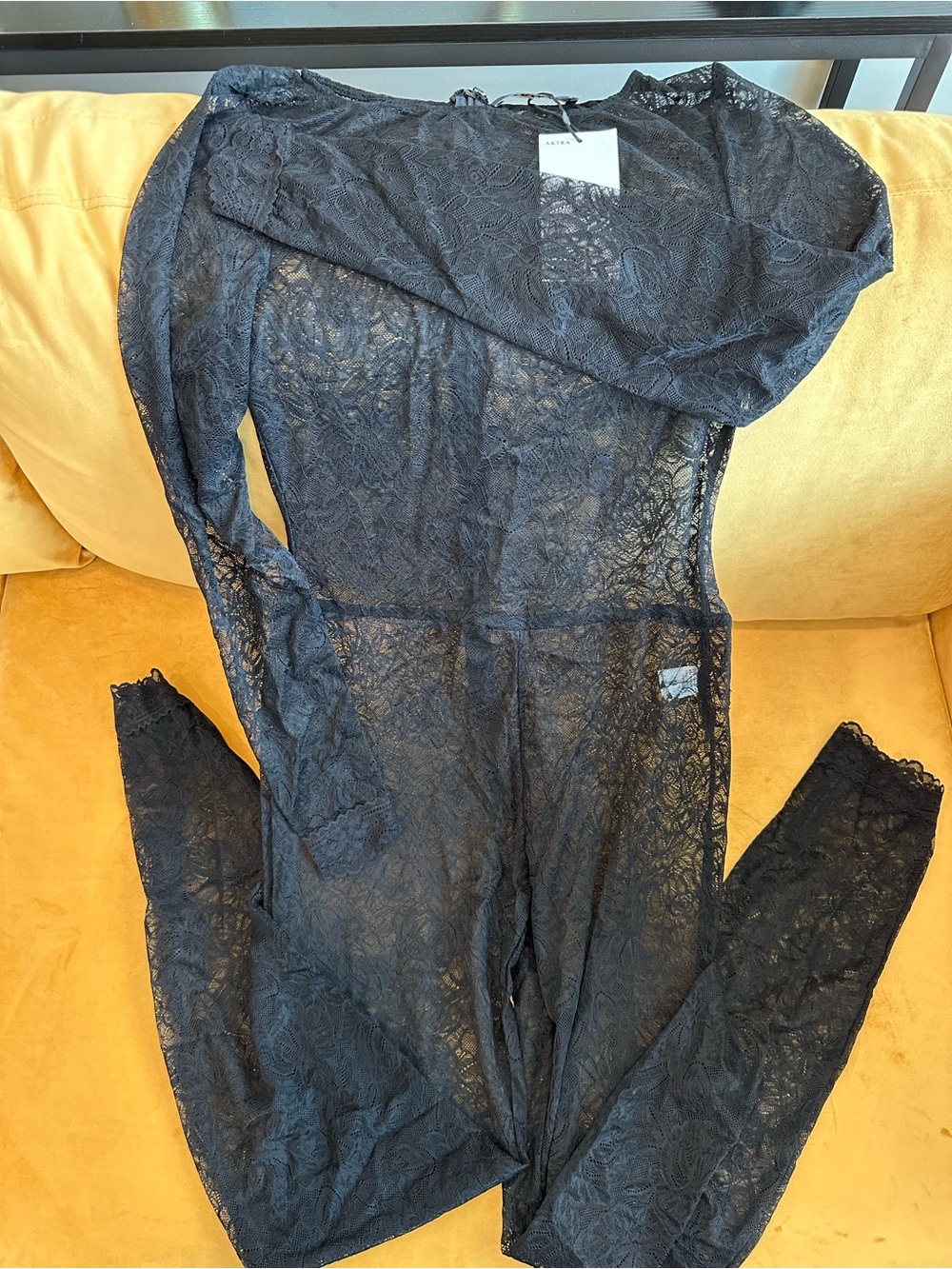 AKIRA Black Lace Bodysuit with Floral Mesh - Picture 7 of 9